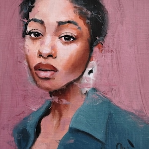Oil portrait painting of an attractive girl. Figurative. Original and unique.