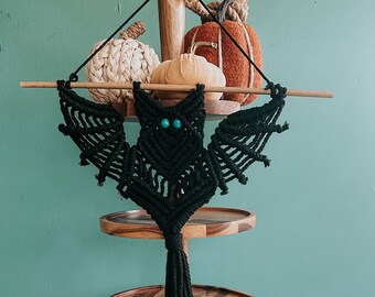 Macrame bat (black) with wood bead eyes