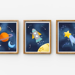 DIGITAL Space Prints Planets Rocket Ship Moon Stars for Nursery, Kids bedroom, Playroom decor - instant download