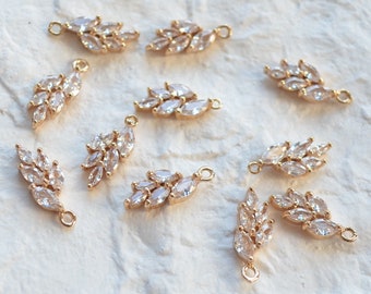 10pcs Gold cz pave leaves charm,bracelet necklace earring pendant, Diy Material, Jewelry Supplies