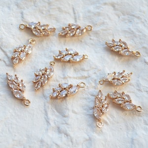 10pcs Gold cz pave leaves charm,bracelet necklace earring pendant, Diy Material, Jewelry Supplies