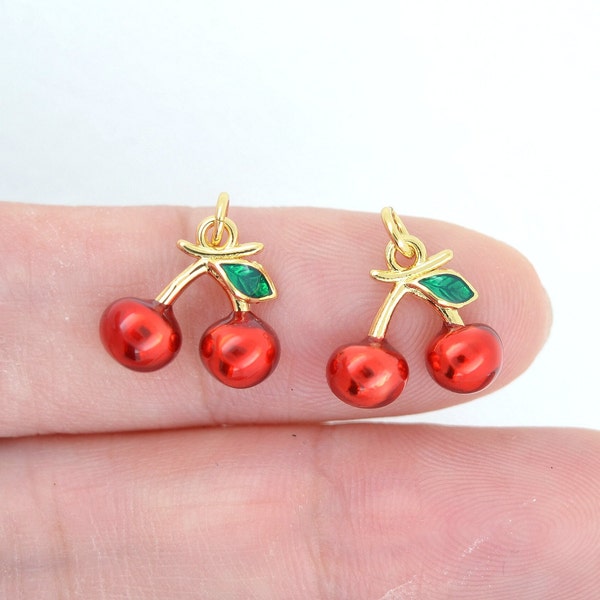 Red cherry charm pendant , cherry bracelet necklace earring pendant, Diy Material for jewelry making, GA30800