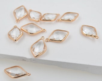 10 pcs clear glass rhombus Shape charm,bracelet necklace earring pendant, Diy Material, Jewelry Supplies, APS30125