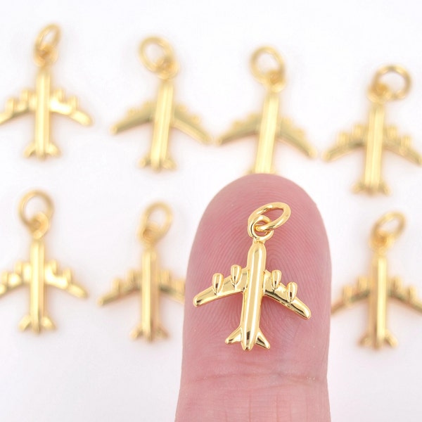Gold plated plane charm, plane shape bracelet necklace earring pendant, Diy Material, Jewelry Supplies , YMUE30900