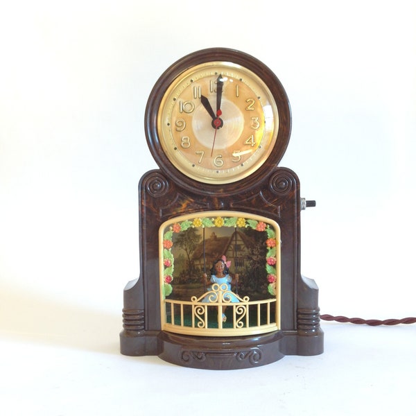 Vintage 1950's Mastercrafters "Swinging Bird" Converted to a "Swinging Girl" Bakelite Lighted Motion Clock, Fantasy Timepiece, Unusual Gift