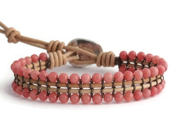 Living Coral Bracelet, 2019 Pantone Bracelet, Light Coral Tiny Stone Bracelet, Delicate beads bracelet, Dainty 4 mm Beads Bracelet