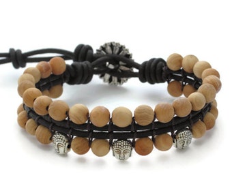 Sandelholz Perlenarmband mit Buddhaköpfen, Yoga Meditation Schmuck, Unisex Schutzarmband, Schmuckgeschenke