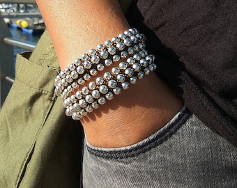 Two strand silver beaded bracelet: 2 wrap leather bracelet, Woven leather silver bracelet, Double beaded bracelet chic, Zamak strand jewelry