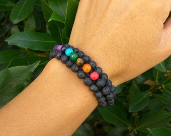 7 Chakra Beaded bracelet for Yoga Lovers, Lava Beads Bracelet, Wrist Mala Bracelet, Zen jewelry, Healing Stones Accessories