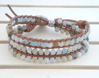 Frosted Amazonite Wrap Bracelets for Women, Double Bracelet with Matte Stones, Boho Bracelets, Boho Chic Jewelry