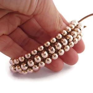 Rose gold trendy bracelet. Rose gold bracelet, Trendy beaded bracelet, Rose gold beads bracelet, 3 row woven bracelet, triple row bracelet image 2