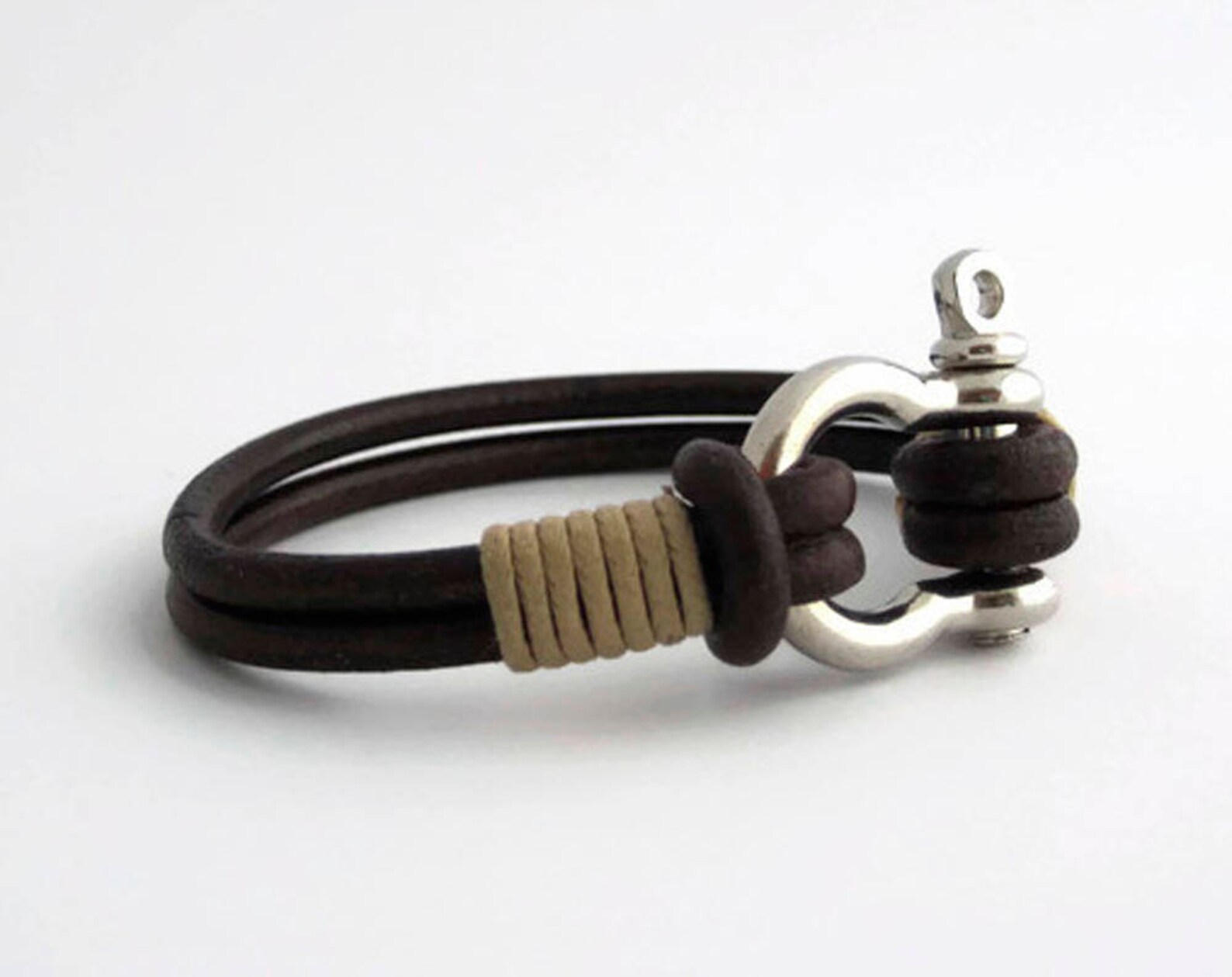 Shackle clasp leather bracelet Dark brown strand bracelet Etsy
