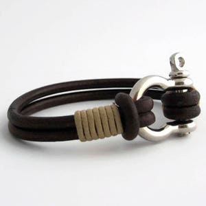 Pulsera hombre con grillete, Pulsera cuero marrón oscuro de hombre, Pulsera elegante hombre, Pulsera masculina, Pulsera bohemia, Moda hombre image 3