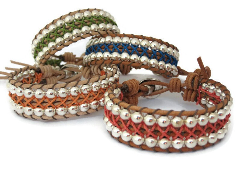 Beaded Bracelets Silver Beads Woven Bracelets Beaded Cuff Etsy