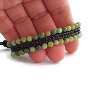 Green Jasper Bracelet for Woman and Men, Beaded Leather Bracelet, Boho Jasper Stone Bracelet, Unisex Stones Jewelry, Woven Gemstone Bracelet image 8