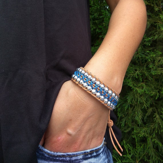 Beaded Bracelets Silver Beads Woven Bracelets Beaded Cuff Etsy