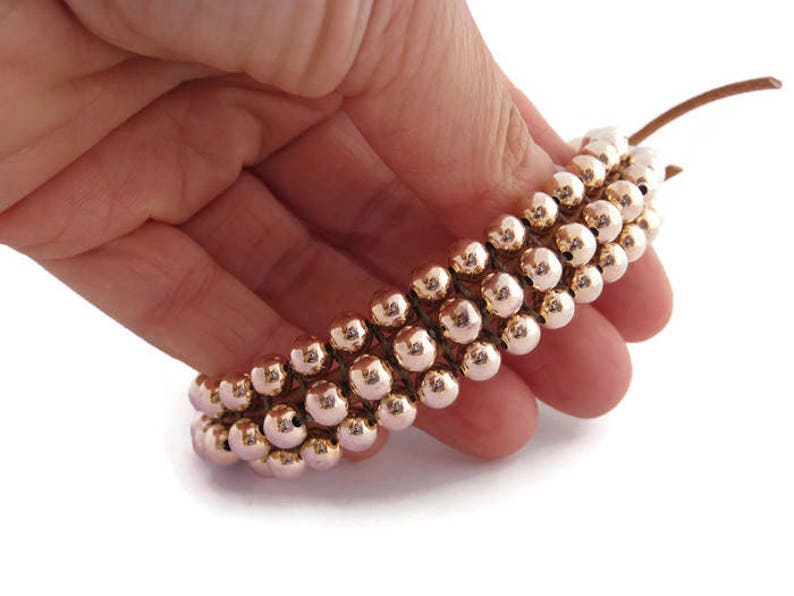 Rose gold trendy bracelet. Rose gold bracelet, Trendy beaded bracelet, Rose gold beads bracelet, 3 row woven bracelet, triple row bracelet image 2