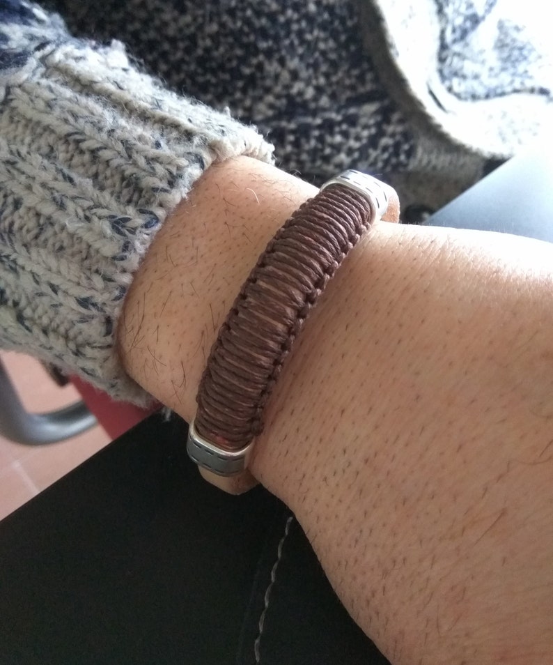 Silver and Leather Men/'s Bracelet Natural leather bracelet with brown macrame for men Modern cuff Bracelet Valentine\u2019s Day Gifts for Him