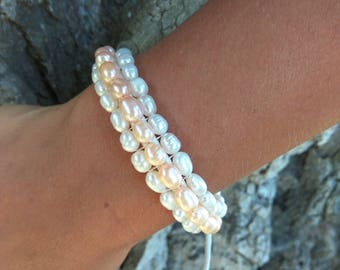 Romantic boho wedding bracelet, Real pearls bride bracelet, June birthstone bracelet, Freshwater pearl bracelet, Boho bridesmaid bracelet