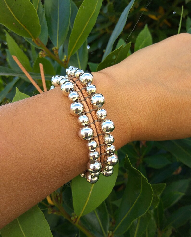 Silver beaded bracelet Bracelet silver bead Woven silver Etsy