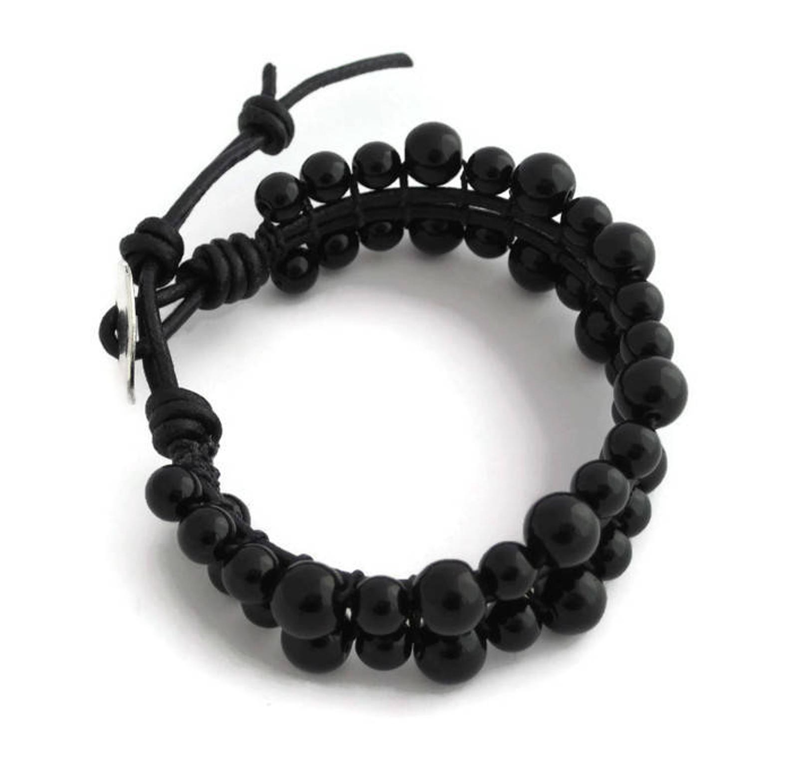 Black Gemstone Bracelet Men Onyx Bracelet Onyx Stone Etsy