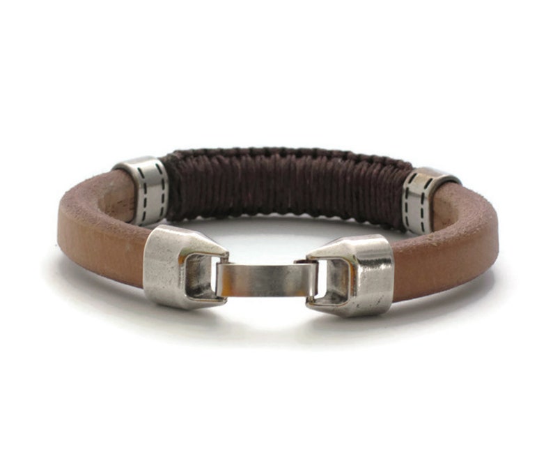 Silver and Leather Men/'s Bracelet Natural leather bracelet with brown macrame for men Modern cuff Bracelet Valentine\u2019s Day Gifts for Him