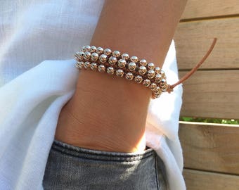 Rose gold trendy bracelet. Rose gold bracelet, Trendy beaded bracelet, Rose gold beads bracelet, 3 row woven bracelet, triple row bracelet