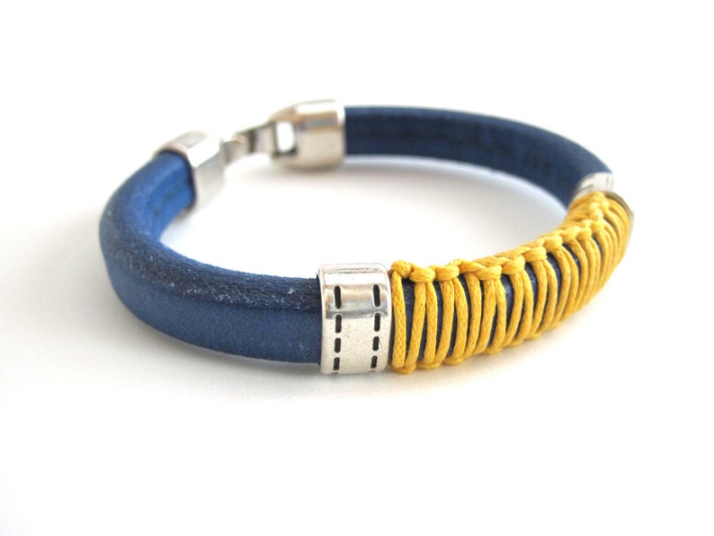 Trendy Mens Leather Bracelet Blue Yellow Bracelet Woman Men Bracelet