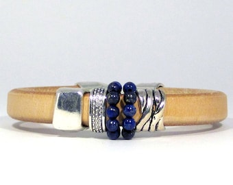 Lapislazuli bracelet, Lapis bead bracelet, Licorice bracelet, Women leather bracelet, Boho bracelet, Women accessories, Wife gift, Hers gift