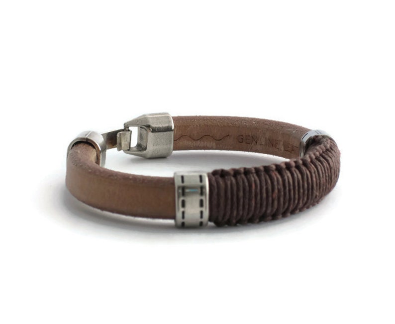 Silver and Leather Men/'s Bracelet Natural leather bracelet with brown macrame for men Modern cuff Bracelet Valentine\u2019s Day Gifts for Him
