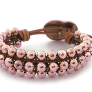Rose gold trendy bracelet. Rose gold bracelet, Trendy beaded bracelet, Rose gold beads bracelet, 3 row woven bracelet, triple row bracelet image 4