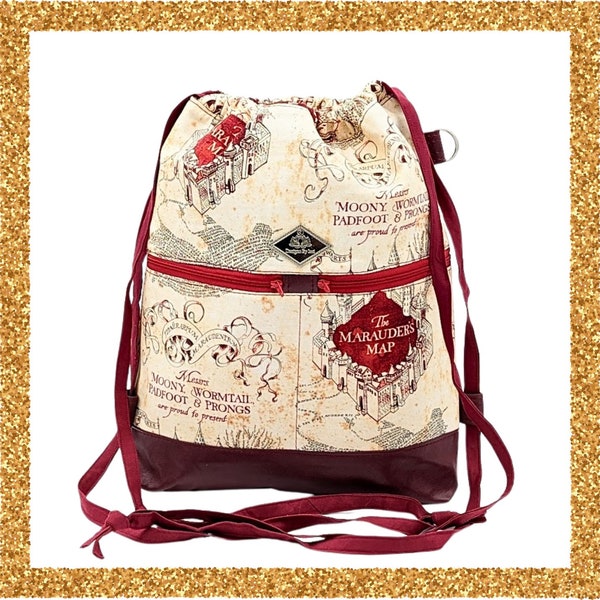 Harry Potter Fabric Backpack! The MARAUDER'S MAP fabric! Handmade backpack,  Harry Potter fabric rucksack,  drawstring backpack for school