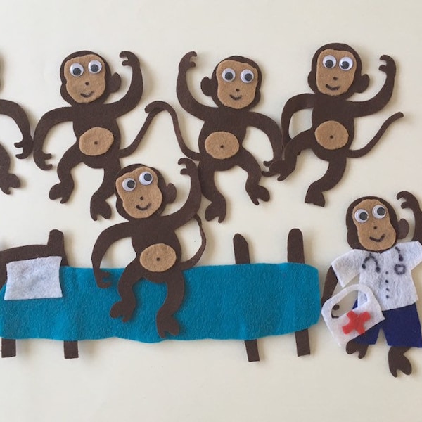 Five Little Monkeys Jumping on the Bed - Children's Felt / Flannel Story for Early Childhood Education