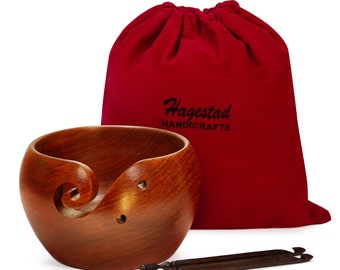 Yarn Bowl Wood-7x4in, Large Crochet Yarn Bowl-Handmade from Wood (Rosewood). Portable & Study. Perfect For Crocheting or Knitting