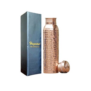 Copper Water Bottle 34oz, Copper Water Bottle Hammered with Lid. Leakproof Copper Bottle