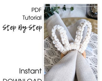 Tutorial en PDF para hacer un servilletero de Pascua con forma de conejito de macramé