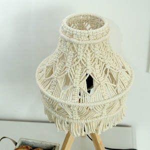 Unique Table Lamp for Living Room, Boho Macrame Lamp, Cotton Lampshade, Cozy Bedroom lamp