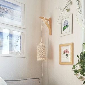 Handmade Pendant Cover, Scandi Wall Lamp, Plug in Wall Lamp With Wooden Stand, Minimalist Macrame Lampshade, Neutral Room Accent
