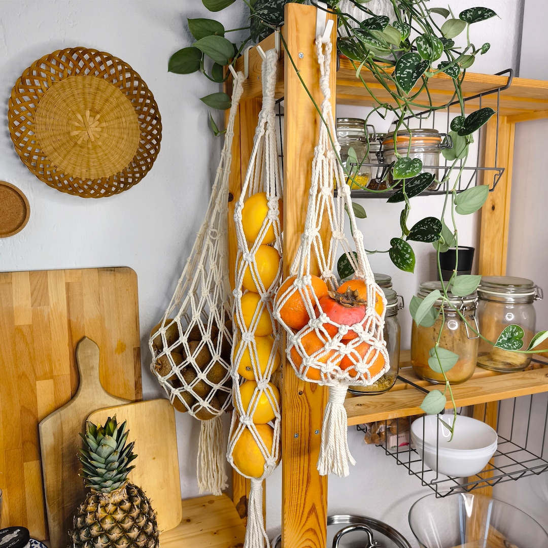 Macrame Fruit Hanger, Hanging Vegetable Basket, Fabric Hanging Fruit