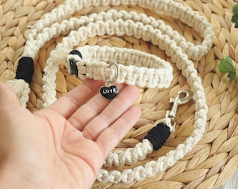 Conjunto de correa y collar de macramé para perro, correa de algodón hecha a mano