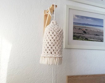 Macrame Lampshade Plug-In Wall Lamp, Wooden Stand, Boho Decor
