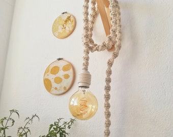 Macrame Plug-in Wall Sconce, Hanging Bedside Lamp, 11ft Cord