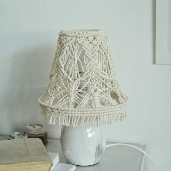 Petite lampe de table, lampe de chevet Boho, abat-jour en coton, lampe de bureau, éclairage d'appoint