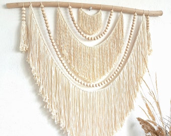 Macrame Wall Hanging with Wooden Beads, Handmade gift for the home, Wall Art, Beaded Boho Hanging Decor, Housewarming gift
