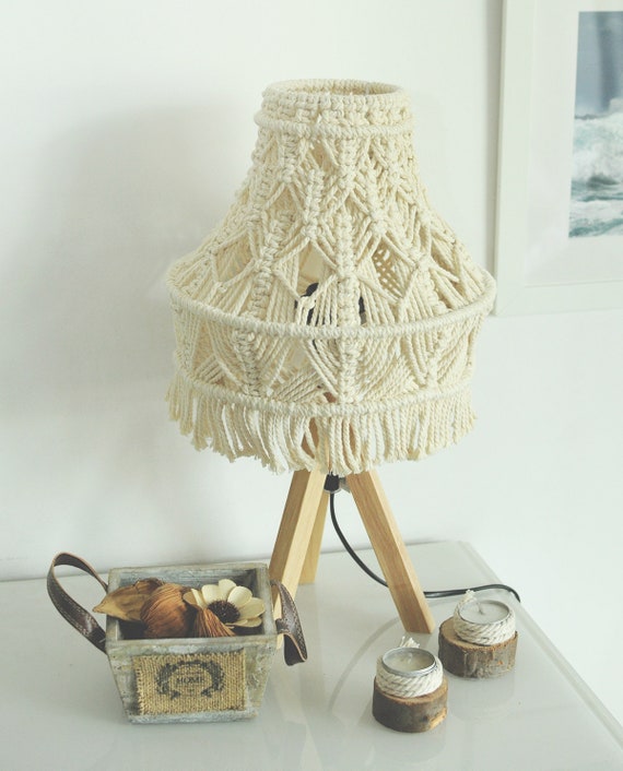 Unique Table Lamp for Living Room Boho Macrame Lamp Cotton