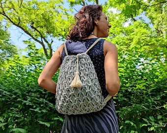 Macrame Backpack, Handmade Drawstring Pouch, Recycled Corron Rope Rucksack, Macrame ECO Bag, Toddler Backpack,