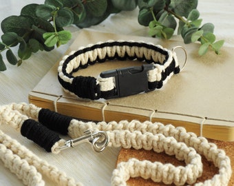 Conjunto de correa y collar para perro de macramé hecho a mano, algodón reciclado, correa de 1,5 m