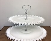 Fenton SUPER LARGE Silver Crest Silvercrest Milk Glass 2-Tier Tidbit Serving Tray - Wedding, Baby Shower
