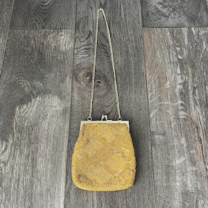 WALBORG Vintage 60’s Hand Made Gold Beaded Purse Hand Bag Made in Hong Kong