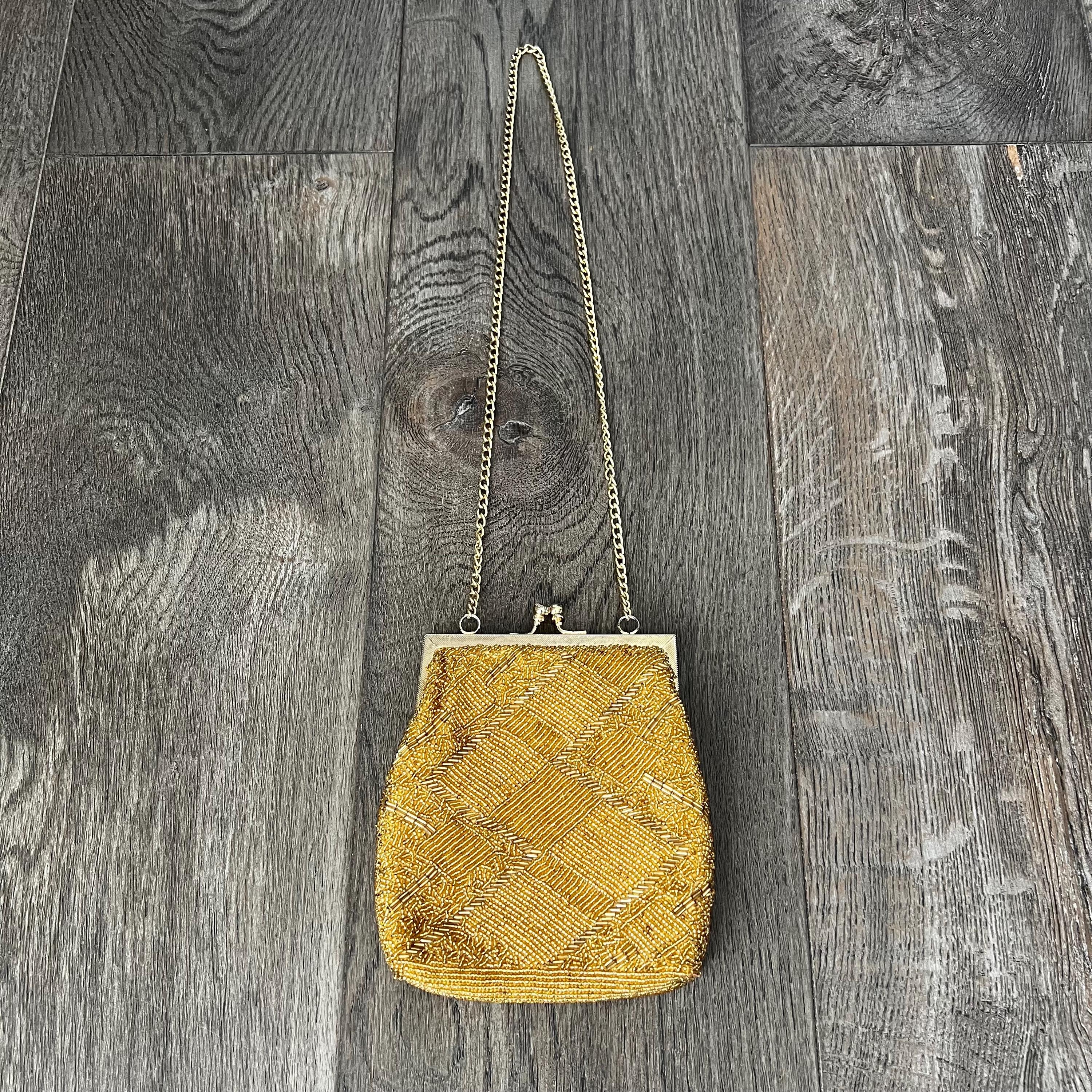 ヴィンテージ　WALBORG　バッグ　ボックス型 Vintage Walborg Black beaded evening bag purse clutch Box